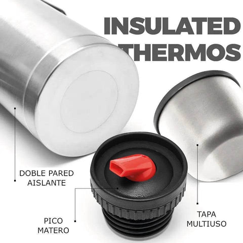 Termo 3 en 1 Acero Inoxidable 1 Litro con Pico Matero Color Plata - Qumir
