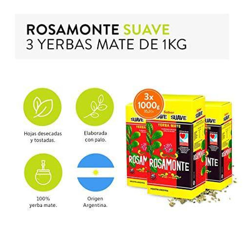 Pack Yerba Mate Rosamonte Suave 1 Kg - 3 Uds - Qumir