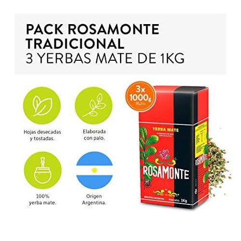 Pack Yerba Mate Rosamonte Tradicional 1 Kg - 3 Uds - Qumir