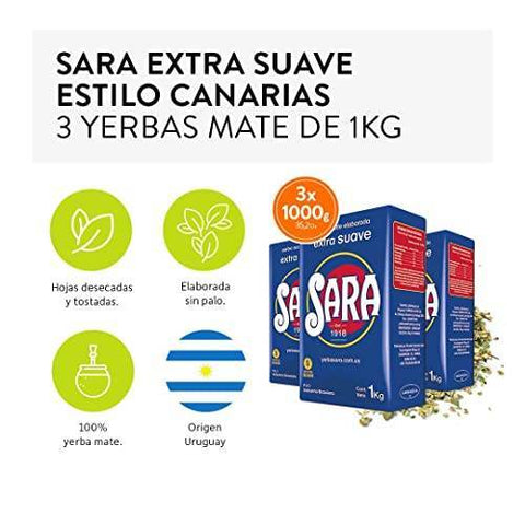 Pack Yerba Mate Sara Azul Extra Suave 1 Kg - 3 Uds - Qumir