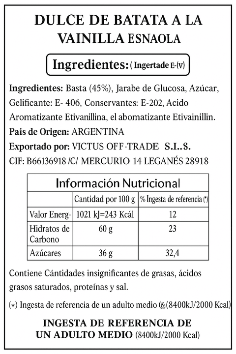 Dulce de Batata Esnaola 700 grs - Qumir