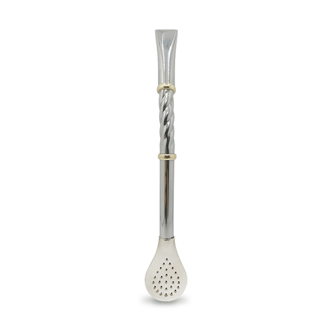 Bombillon Artesanal de Alpaca 18 cms Cincelado Plata - Qumir