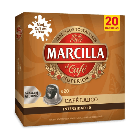 Pack Café Marcilla Largo 200 Cápsulas Compatibles Nespresso - 10 Uds - Qumir