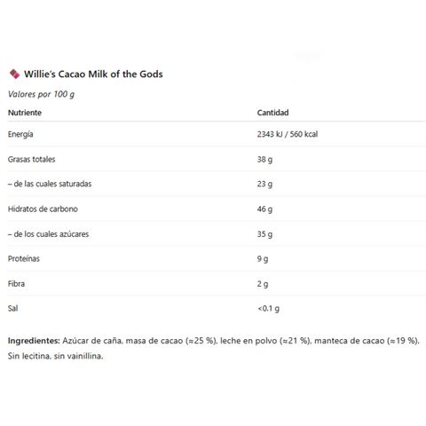 Willie's Cacao Milk Of The Gods Chocolate 50 Grs