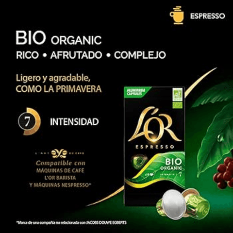 Pack Café L'OR 100 Cápsulas BIO Organic - 10 Uds - Qumir
