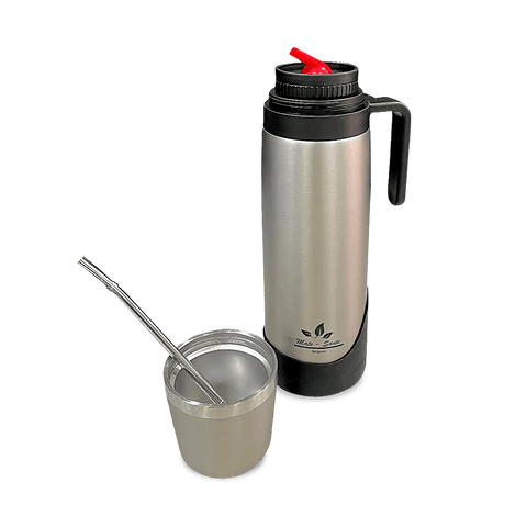 Termo 3 en 1 Acero Inoxidable 1 Litro con Pico Matero Color Plata - Qumir