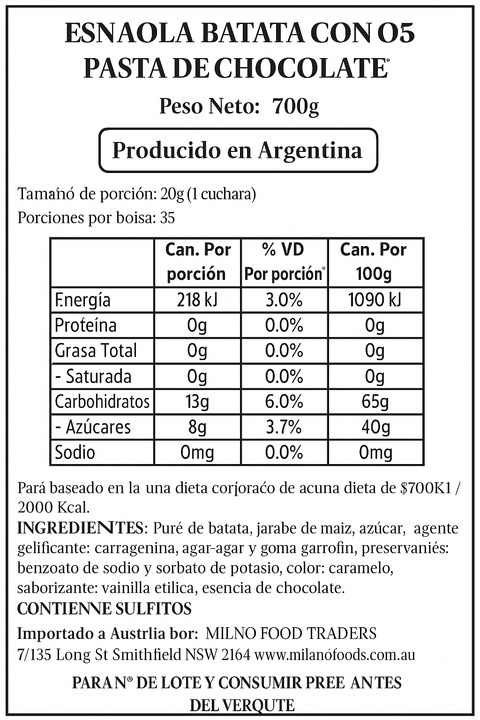 Dulce de Batata con Chocolate Esnaola 700 grs - Qumir