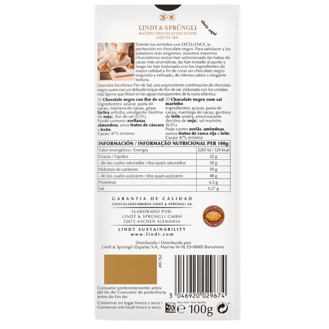 Chocolate Lindt Excellence con un toque de Flor de Sal - Qumir