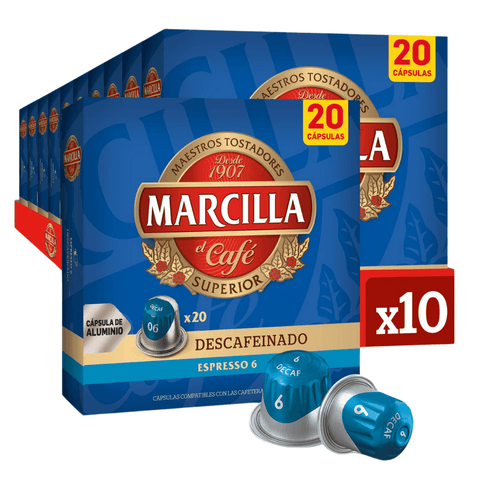 Pack Café Marcilla Descafeinado 200 Cápsulas Compatibles Nespresso - 10 Uds - Qumir