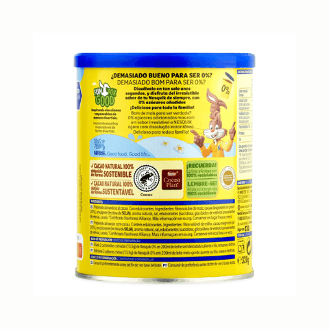 Nesquik Instantaneo 0% Azucares Añadidos 320 Grs - Qumir